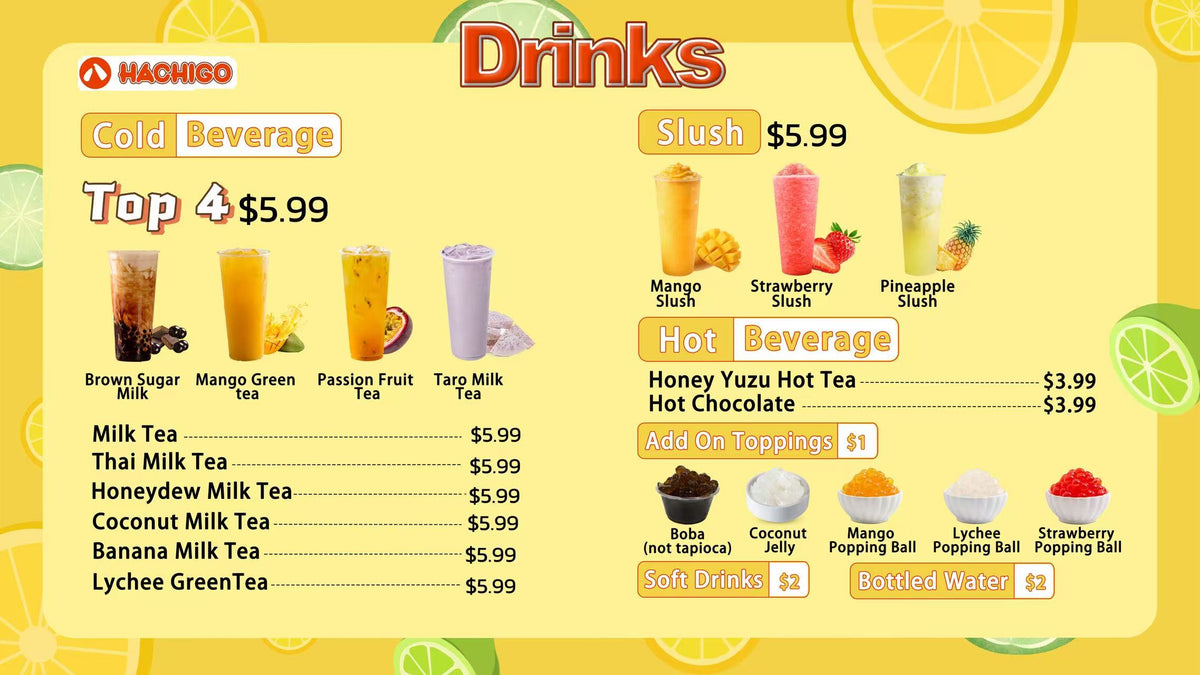 bubble tea (Milk/Fruit Tea & Slushes)